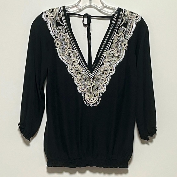White House Black Market Tops - WHITE HOUSE BLACK MARKET SILK sparkling EMBROIDERED Sheer and lightweight BLOUSE